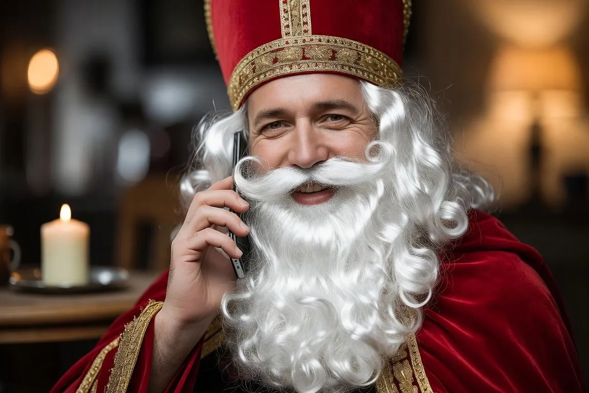 Nikolaus-Darsteller telefoniert vor einem Einsatz